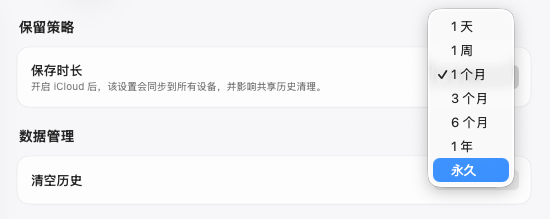历史记录保留期限中文设置界面